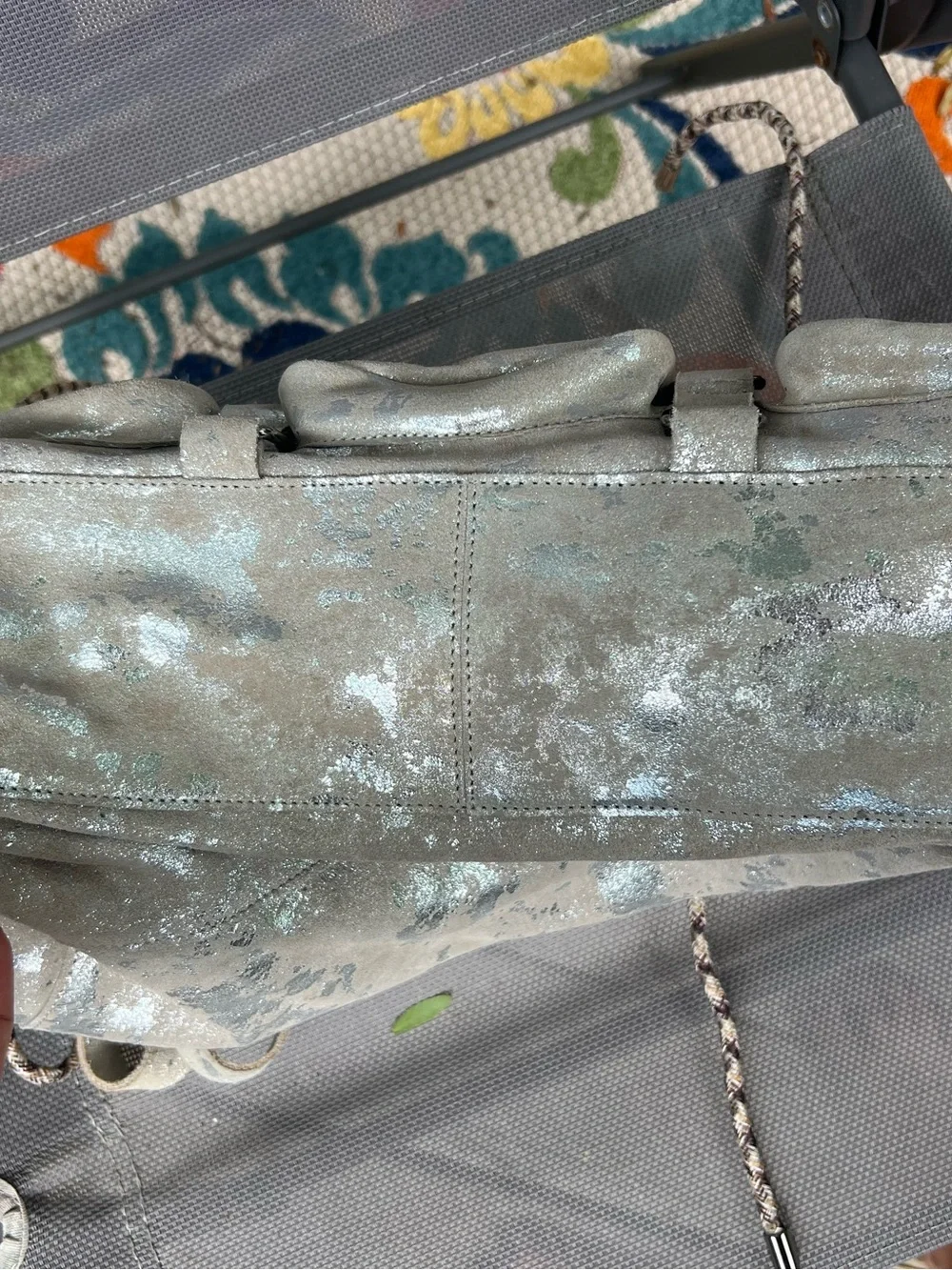 latico Metallic Gray Satchel with Front Zip Pockets